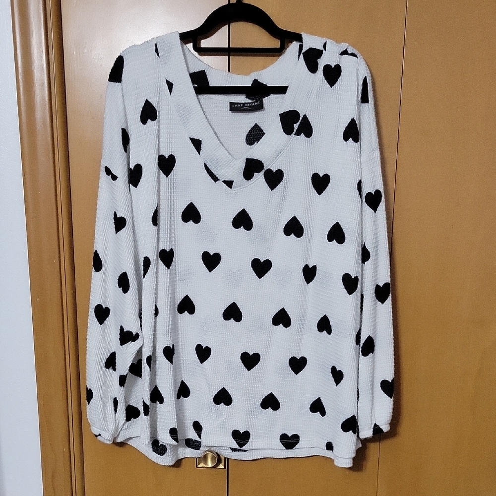 White Sweater with Black Heart Pattern